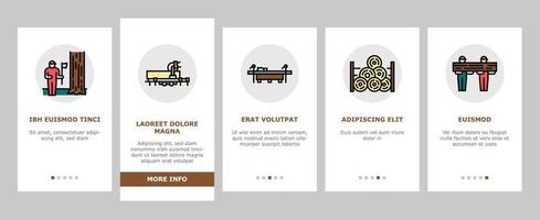 sågverk skära tjänsten onboarding ikoner set vektor