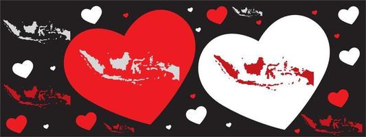 Indonesien karta bakgrund med hjärtikonen på självständighetsdagen. vektor