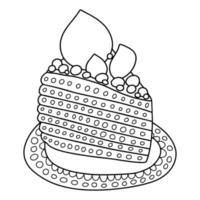 Stück Kuchen auf Teller Vektor Malseite. süße Malseite für Kinder und Erwachsene mit leckerem Dessert.