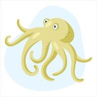 süßer gelber Oktopus auf blauem Hintergrund. flache Cartoon-Vektor-Illustration. vektor