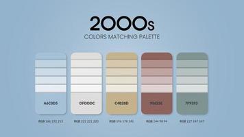 2000-tals färgschemaidéer. färgtrender kombinationer och palettguide. exempel på bordsfärgnyanser i rgb och hex.color swatch för mode, hem, inredning eller cataloque.colour diagram vektor. vektor