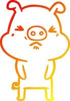 warme Gradientenlinie Zeichnung Cartoon mürrisches Schwein vektor