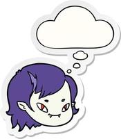 Cartoon Vampir Mädchen Gesicht und Gedankenblase als bedruckter Aufkleber vektor