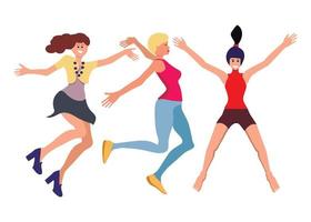 Gruppe von Frauen in einem flachen Stil in aktiven Posen und verschiedenen Kleidern vektor