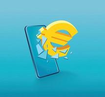euro-ikonen bryter igenom skärmen smartphone vektor