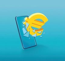 Euro-Symbol, das den Bildschirm des Smartphones durchbricht vektor