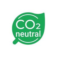 CO2-neutral skylt på bladväxt, koldioxidfri. cirkel symbol med inskription. miljövänlig industriproduktion. netto noll kol, ingen luftförorening. vektor