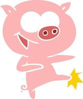 fröhliches tanzendes schwein im flachen farbstil cartoon vektor