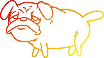 Warme Gradientenlinie Zeichnung Cartoon unglücklicher Mops-Hund vektor