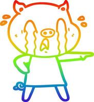 Regenbogengradientenlinie Zeichnung weinendes Schwein Cartoon mit menschlicher Kleidung vektor