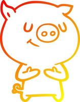 warme Gradientenlinie, die glückliches Cartoon-Schwein zeichnet vektor