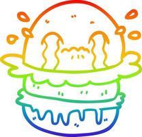 regenbogenverlaufslinie zeichnung cartoon weinen fast food burger vektor