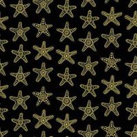 gyllene havet stjärnor seamless mönster på svart bakgrund vektor