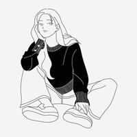 ung kvinna student college universitet sitter på golvet, mode poser, vektor illustration