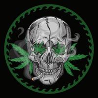 Schädel raucht Marihuana auf schwarzem Hintergrund. Vektorgrafiken.