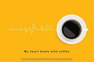 svart kaffe i vit kopp på gul bakgrund. design för affisch annons flyer koncept. vektor illustration