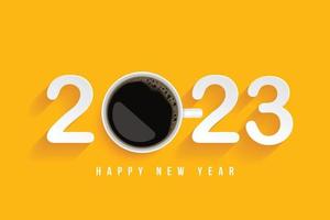 frohes neues jahr 2023 genieße eine gute zeit mit deiner lieblingstasse kaffee. auf gelbem Hintergrund. Kaffee Poster Werbung Flyer Vektor Illustration