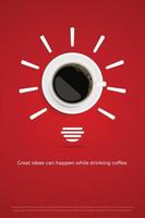 svart kaffe i vit kopp på röd bakgrund affisch annons flygblad vektorillustration vektor