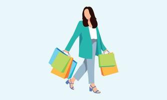 Einkaufsfrau, die Taschenillustrationslogovektor hält vektor