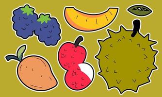Gekritzelfrüchte. natürliche tropische Früchte, Bio-Früchte oder vegetarisches Essen. Vektor isolierte Symbole