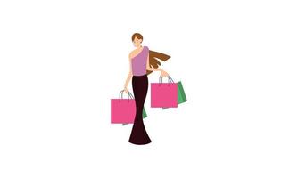 shopping kvinna med påsar illustration logotyp vektor