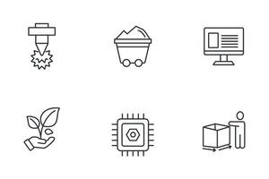 3D-utskriftskoncept snabb prototyping och additiv tillverkning ikoner set. 3d-utskriftskoncept snabb prototypframställning och additiv tillverkningspaketsymbol vektorelement för infografisk webb vektor