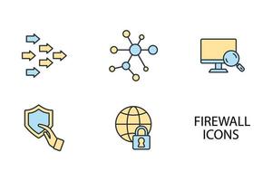 Firewall-Computing-Sicherheitssymbole festgelegt. Firewall-Computing-Sicherheitspaket-Symbolvektorelemente für Infografik-Web vektor