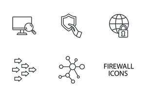 Firewall-Computing-Sicherheitssymbole festgelegt. Firewall-Computing-Sicherheitspaket-Symbolvektorelemente für Infografik-Web vektor