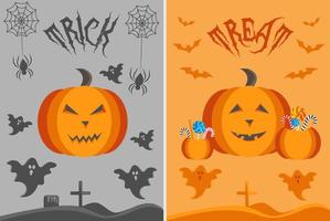 trick or treat halloween banner affisch med pumpor och klubbor vektor