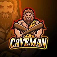 Caveman esport logotyp maskot design vektor
