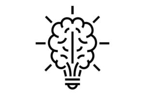 Glühbirne des Gehirns mit Strahlen lineares Innovationssymbol. kreatives denken, idee, skizze, lösung, logo. isoliertes Inspirationssymbol für die Markenidentität von Bildungsunternehmen. Glühbirne-Vektor-Eps-Illustration vektor