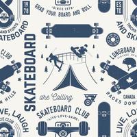 skateboard och longboard klubb sömlösa mönster eller bakgrund. vektor illustration