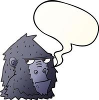 tecknad arg gorilla ansikte och pratbubbla i jämn gradient stil vektor