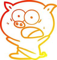 warme Gradientenlinie Zeichnung schockiertes Cartoon-Schwein im Sitzen vektor