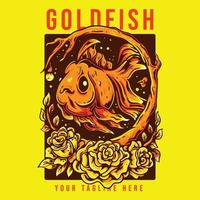 t-shirt design goldfisch mit goldfisch im kreisholz mit rosenweinleseillustration vektor