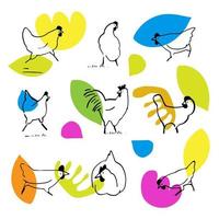 uppsättning av söt kyckling höna doodle ritning för din design och tryck. vektor
