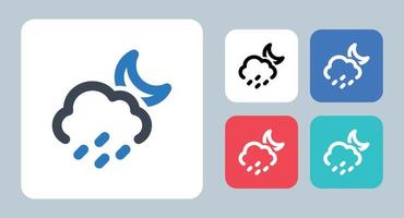 regnerische Nacht-Symbol - Vektor-Illustration. regen, regnerisch, nacht, niederschlag, wetter, klima, prognose, mond, linie, umriss, flach, symbole . vektor