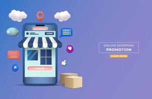 online shopping banner, mobilapp mallar, koncept 3d design vektor