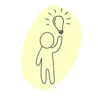 kleiner Mann mit einer Glühbirne über dem Kopf im Doodle-Stil vektor