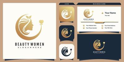 Schönheitsfrauen-Friseursalon-Logodesign mit Visitenkarte vektor