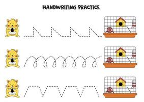 Verfolgen von Linien für Kinder. süßer Hamster und Käfig. Schreiberfahrung. vektor