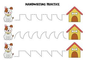 spårningslinjer för barn. söt hund. skrivövning. vektor