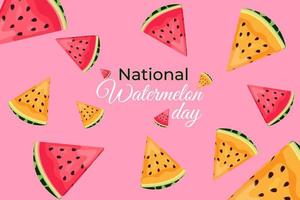 vattenmelon dag. 3 augusti. världsvattenmelondagen. nationella vattenmelondagen. vacker vattenmelon banner på en rosa bakgrund. vattenmelonskivor. saftig bakgrund vektor