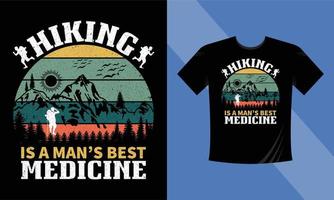 vandring är en mans bästa medicin t-shirt design vektor mall. äventyr-vandring-camping-berg t-shirt designmall för utskriftsarbete