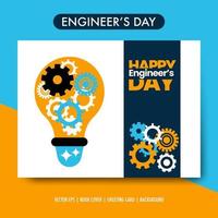 happy engineering day grußkarte, poster, hintergrund, mit lampen- und maschinenobjekten. isolierte Vektorillustration