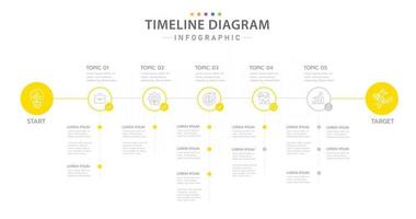 Infografik-Vorlage für Unternehmen. 5 Schritte moderner Timeline-Diagrammkalender mit Kreis und Themen, Präsentationsvektor-Infografik. vektor