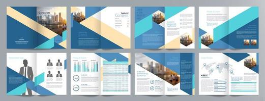 Broschürenvorlage für Unternehmenspräsentationen, Jahresbericht, 16-seitige, minimalistische, flache, geometrische Designvorlage für Geschäftsbroschüren, Größe A4. vektor