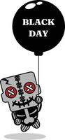 Vektor Cartoon Maskottchen Charakter Halloween Schädel süßer Voodoo Puppe Ballon schwarzer Freitag
