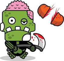 Vektor Cartoon Maskottchen Charakter Halloween Zombie Schädel grün süß grimmig geschnittener Kürbis