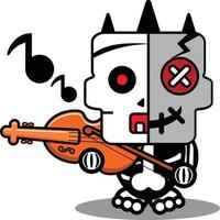 Vektor Cartoon niedlichen Maskottchen Schädel Charakter Voodoo Puppe Knochen Gitarre spielen